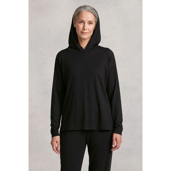 EILEEN FISHER Black Stretch Sweater Pull Over Hoodie  Women's Size XS - Picture 1 of 7